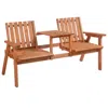 Streamdale Furniture Streamdale Patio Bench, Garden Bench With Middle Table And Umbrella Hole, Wooden Outdoor Bench For P