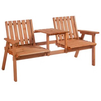 Streamdale Furniture Streamdale Patio Bench, Garden Bench With Middle Table And Umbrella Hole, Wooden Outdoor Bench For P