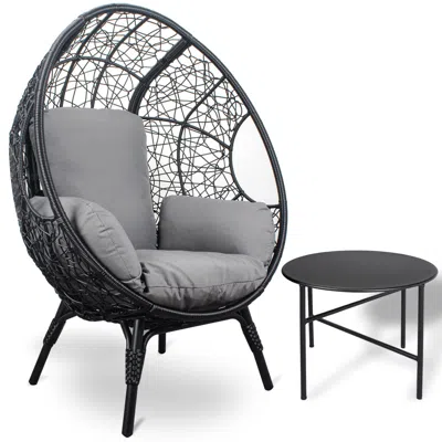 Streamdale Furniture Streamdale Patio Pe Wicker Egg Chair Model 3 With Black Color Rattan Grey