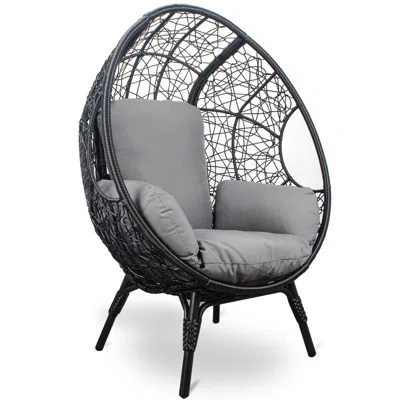 Streamdale Furniture Streamdale Patio Pe Wicker Egg Chair Model 3 With Black Color Rattan Grey Cushion