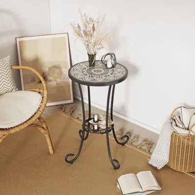 Streamdale Furniture Streamdale Patio Side Table With Shelf,brown+black