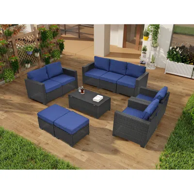 Streamdale Furniture Streamdale Pe Rattan Patio Furniture Set, Sectional Sofa, Cushions & Glass Table