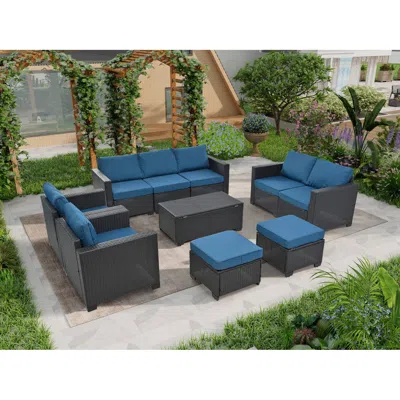 Streamdale Furniture Streamdale Pe Rattan Patio Furniture Set, Sectional Sofa, Cushions & Glass Table