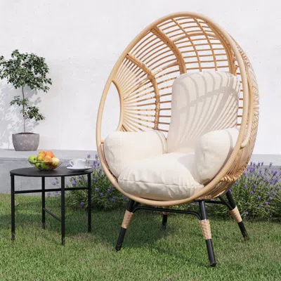 Streamdale Furniture Streamdale Pe Wicker Patio Egg Chair With Beige Cushion