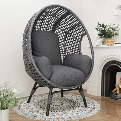 Streamdale Furniture Streamdale Pe Wicker Patio Egg Chair With Gray Cushion