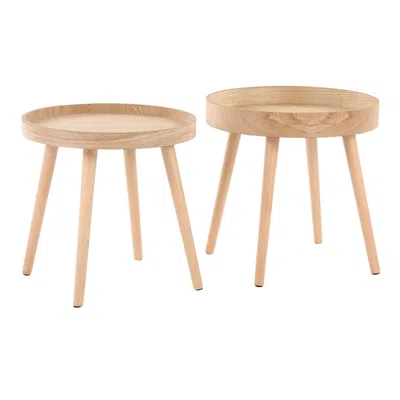 Streamdale Furniture Streamdale Pebble Mid Century Modern Side Table Set In Natural Wood