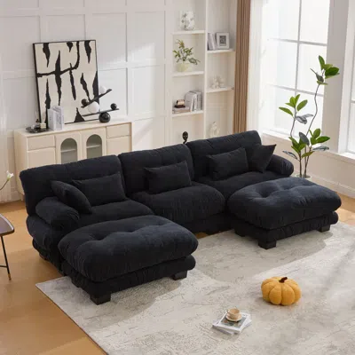Streamdale Furniture Streamdale Pelletized Velvet Cloud Couch W/ 2 Ottomans & 3 Seater Sofa