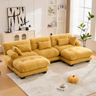Streamdale Furniture Streamdale Pelletized Velvet Cloud Couch W/ 2 Ottomans & 3 Seater Sofa