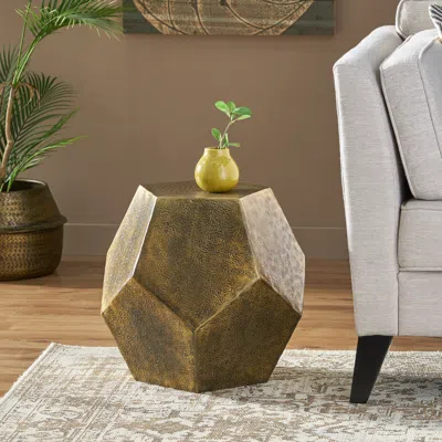 Streamdale Furniture Streamdale Pentagonal Modern Glam Side Table With Textured Surface