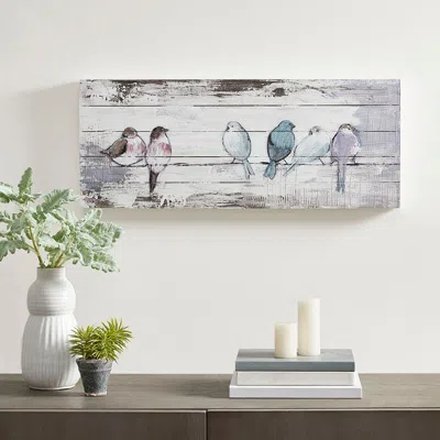 Streamdale Furniture Streamdale Perched Birds Hand Painted Wood Plank Panel Wall Decor