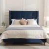 Streamdale Furniture Streamdale Peyton King Bed: Blue Velvet, No Box Spring Needed
