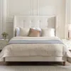 Streamdale Furniture Streamdale Peyton King Bed: Ivory Velvet, Hand-buttoned Tufting
