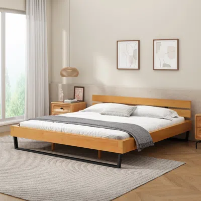 Streamdale Furniture Streamdale Pine Wood & Iron Bed Frame - Modern Industrial
