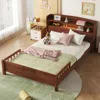Streamdale Furniture Streamdale Pine Wood Bed With Bookcase, Led, Guardrails - Walnut