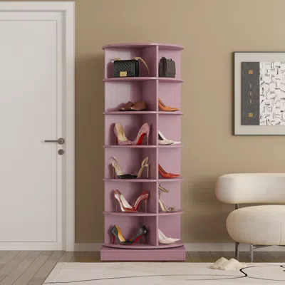 Streamdale Furniture Streamdale Pink 360 Rotating Shoe Cabinet 6 Layers