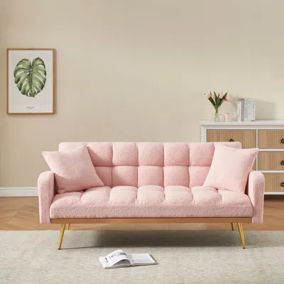 Streamdale Furniture Streamdale Pink 69" Sofa Bed With Adjustable Teddy Sofa