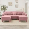 Streamdale Furniture Streamdale Pink Boucle U-shape Sectional Sofa With Shell Armrests & Ottomans In Pink