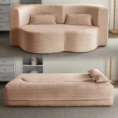 Streamdale Furniture Streamdale Pink Corduroy Floor Sofa Bed With Pillows In Brown