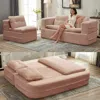 Streamdale Furniture Streamdale Pink Corduroy Sectional Sofa Bed With Chaise & Blanket