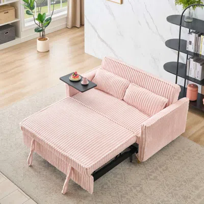 Streamdale Furniture Streamdale Pink Corduroy Sofa Bed With Table & Usb