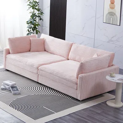 Streamdale Furniture Streamdale Pink Corduroy Sofa W/ Pillows & Backrests