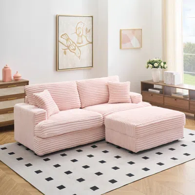 Streamdale Furniture Streamdale Pink Corduroy Sofa W/ Storage, Pillows - Living Room/office