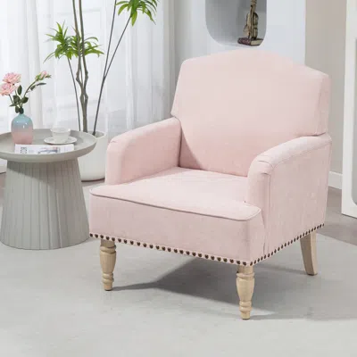 Streamdale Furniture Streamdale Pink Fabric Club Chair With Wooden Legs