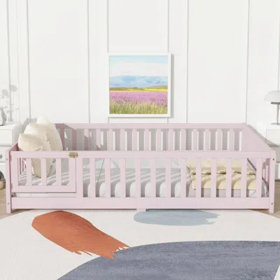 Streamdale Furniture Streamdale Pink Full Size Floor Bed With Fence & Door