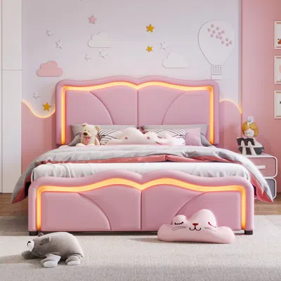 Streamdale Furniture Streamdale Pink Platform Bed With Adjustable Headboard & Led Lights