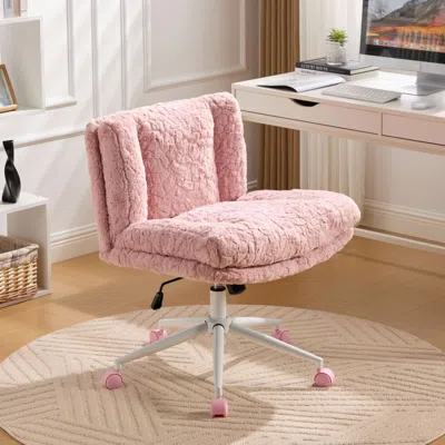 Streamdale Furniture Streamdale Pink Rabbit Hair Office Chair With Metal Base