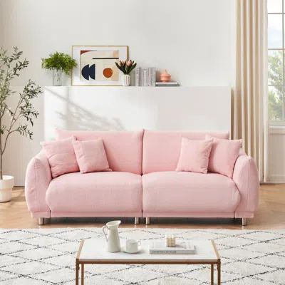 Streamdale Furniture Streamdale Pink Teddy Fleece Sofa With Pillows