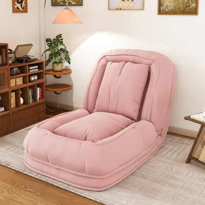 Streamdale Furniture Streamdale Pink Upholstered Foldable Lazy Sofa Bed With 2 Pillows In Multi