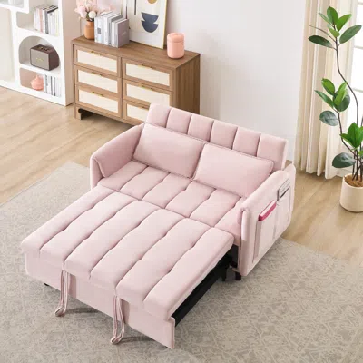 Streamdale Furniture Streamdale Pink Velvet Convertible Sofa Bed