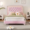 Streamdale Furniture Streamdale Pink Velvet Led Tufted Twin Bed Frame