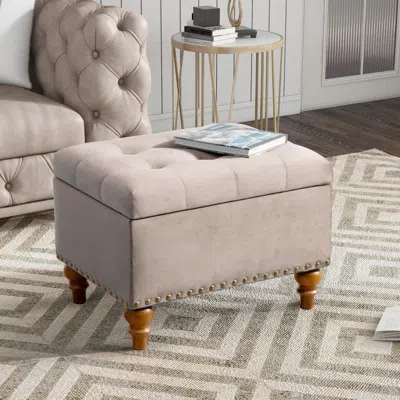 Streamdale Furniture Streamdale Pink Velvet Ottoman With Storage