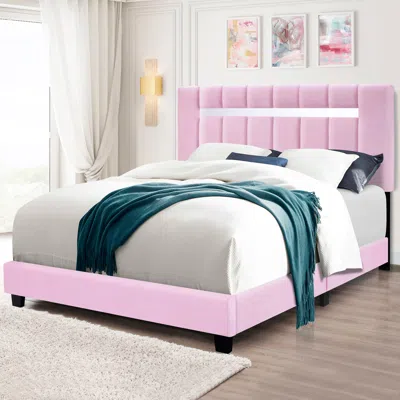 Streamdale Furniture Streamdale Pink Velvet Upholstered Bed Frame With Adjustable Features