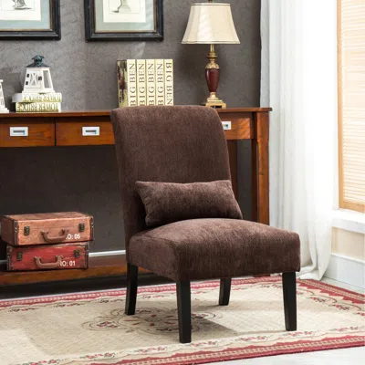Streamdale Furniture Streamdale Pisano Contemporary Chenille Fabric Armless Accent Chair With Pillow, Chocolate