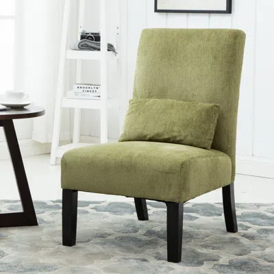 Streamdale Furniture Streamdale Pisano Contemporary Chenille Fabric Armless Accent Chair With Pillow, Green