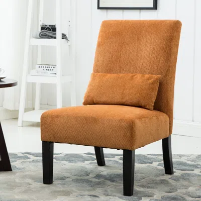 Streamdale Furniture Streamdale Pisano Contemporary Chenille Fabric Armless Accent Chair With Pillow, Orange