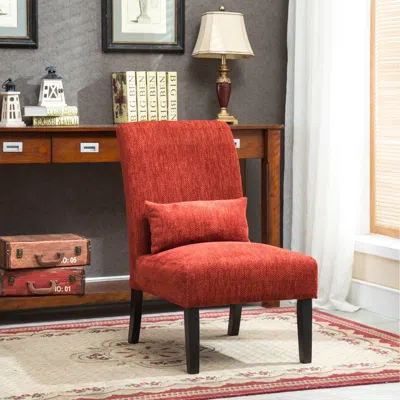 Streamdale Furniture Streamdale Pisano Contemporary Chenille Fabric Armless Accent Chair With Pillow, Red