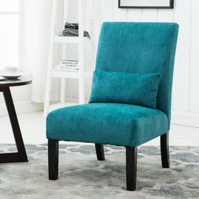 Streamdale Furniture Streamdale Pisano Contemporary Chenille Fabric Armless Accent Chair With Pillow, Teal Blue