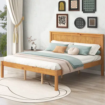 Streamdale Furniture Streamdale Platform Bed Frame With Headboard, Oak (queen) In Brown