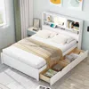 Streamdale Furniture Streamdale Platform Bed With Bookcase Headboard, Lighting & Drawers
