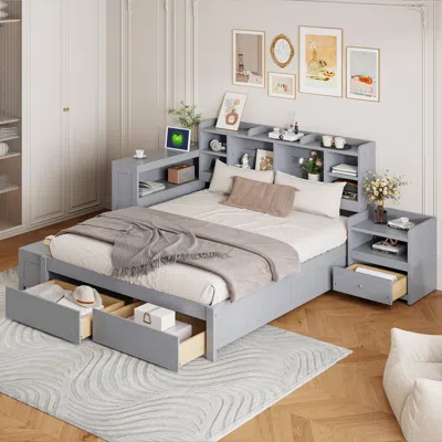 Streamdale Furniture Streamdale Platform Bed With Storage, Nightstand, Desk, Usb Ports