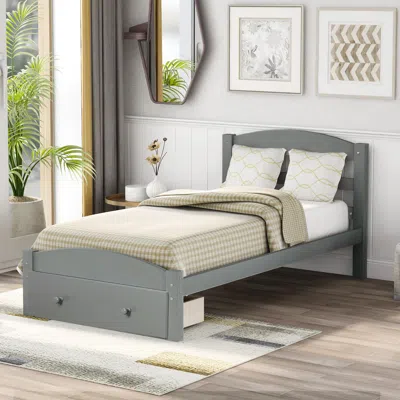 Streamdale Furniture Streamdale Platform Twin Bed Frame With Storage Drawer And Wood Slat Support In Gray