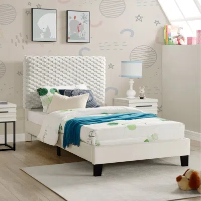 Streamdale Furniture Streamdale Plush 3d Upholstered Platform Bed In White Dove, Twin