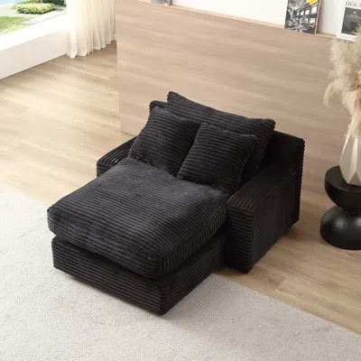Streamdale Furniture Streamdale Plush & Versatile Corduroy Daybed/sofa With Removable Back Cushions In Black