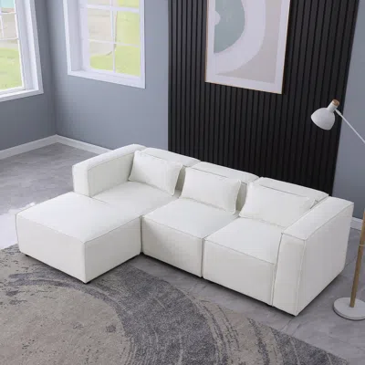 Streamdale Furniture Streamdale Plush Chenille Modular Sofa With Ottoman: Comfort, Style, And Versatility In White