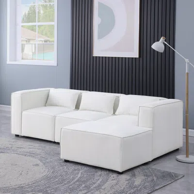 Streamdale Furniture Streamdale Plush Chenille Modular Sofa With Ottoman: Comfort, Style, And Versatility In White