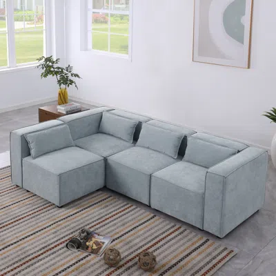 Streamdale Furniture Streamdale Plush Chenille Sofa With Modular Seating, Sleeper Bed, And Ottoman In Gray